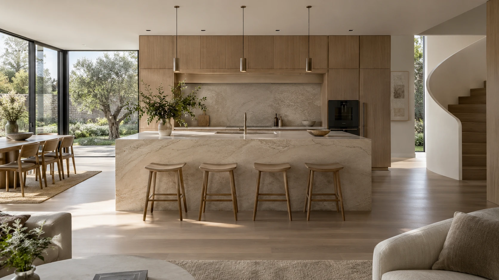 Refined residential kitchen with natural materials